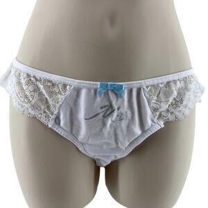 Vintage Second Skin Satin Lace Thong Panty Bridal White Xlarge